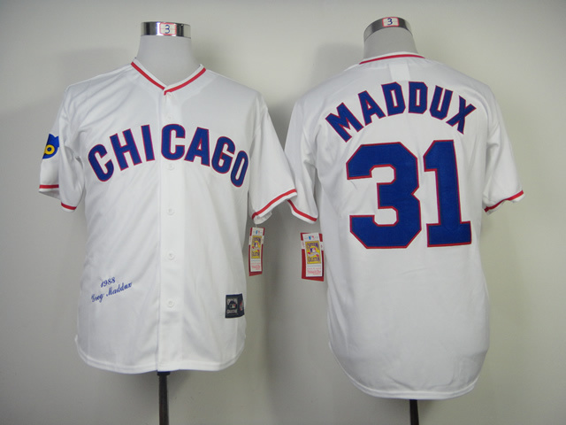 Men Chicago Cubs 31 Maddux White Throwback 1988 MLB Jerseys